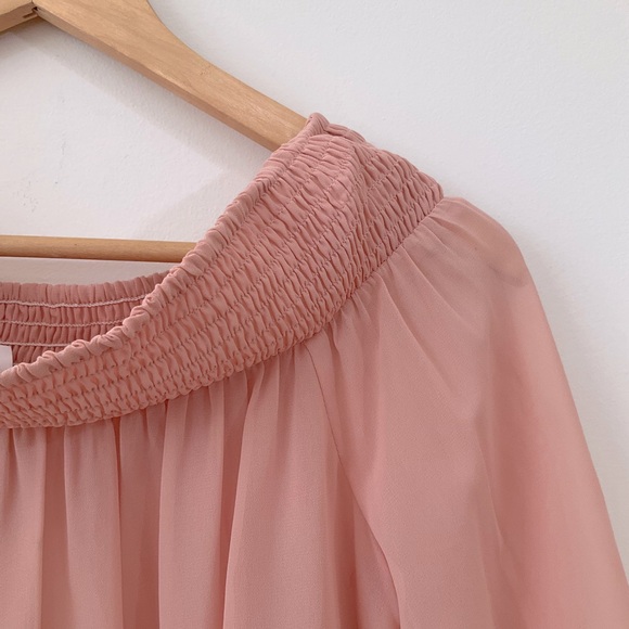 Anthropologie After Market Top Chiffon Lace Off Shoulder Blouse Pink Size S - Picture 8 of 9